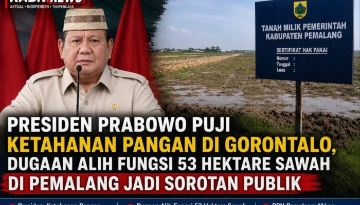 Presiden Prabowo Puji Ketahanan Pangan di Gorontalo, Dugaan Alih Fungsi 53 Hektare Sawah di Pemalang Jadi Sorotan Publik
